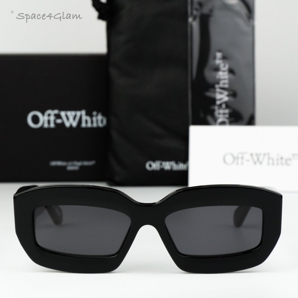 Off-White Men Sunglasses Black Grey Rectangle OERI138 CHARLOTTE 1007 BRAND NEW